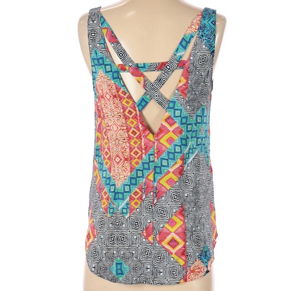 Amanda Uprichard 100% Silk Mixed Print Crisscross Back Tank - Picture 2 of 9